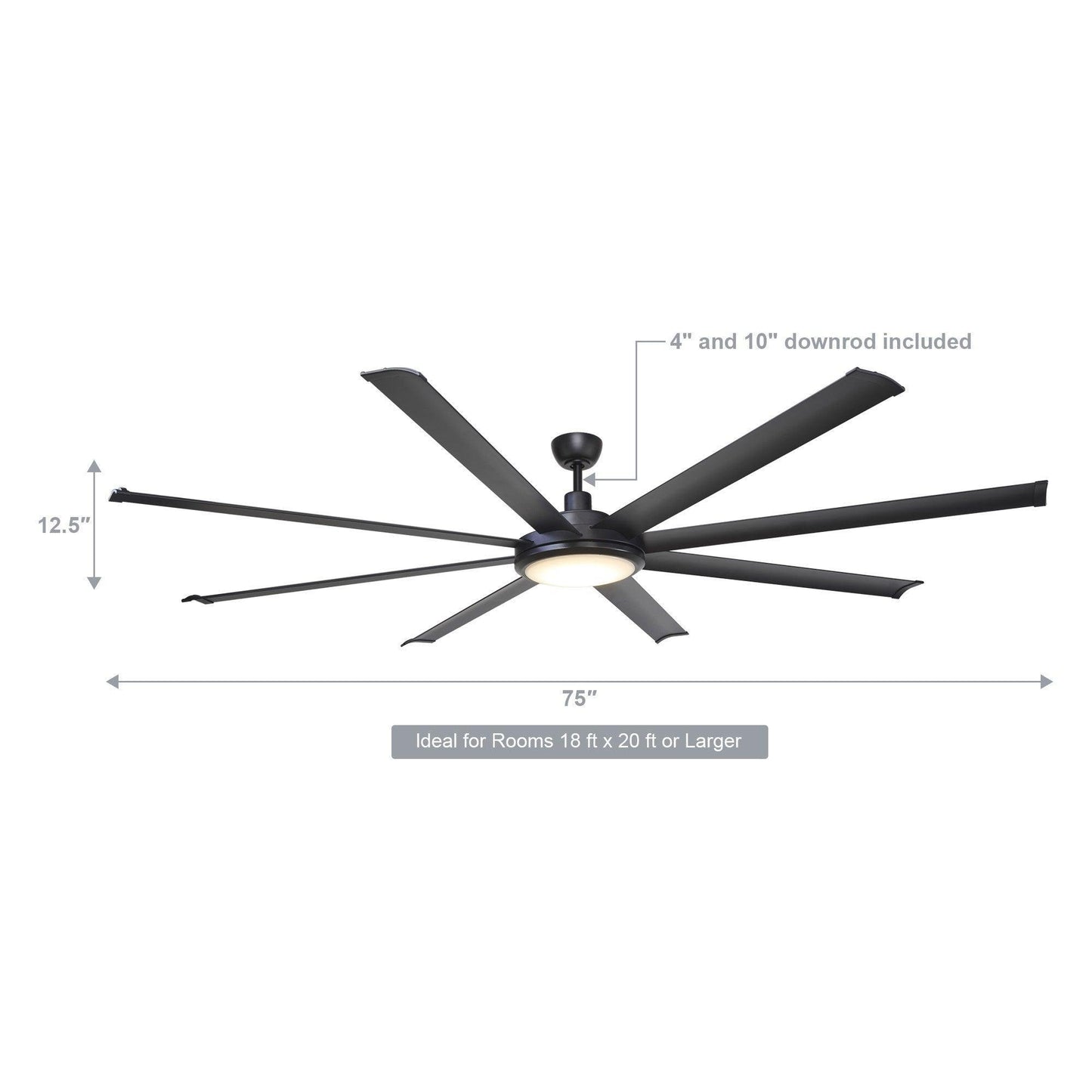 75" Industrial DC Motor Downrod Mount Reversible Ceiling Fan with Lighting and Remote Control