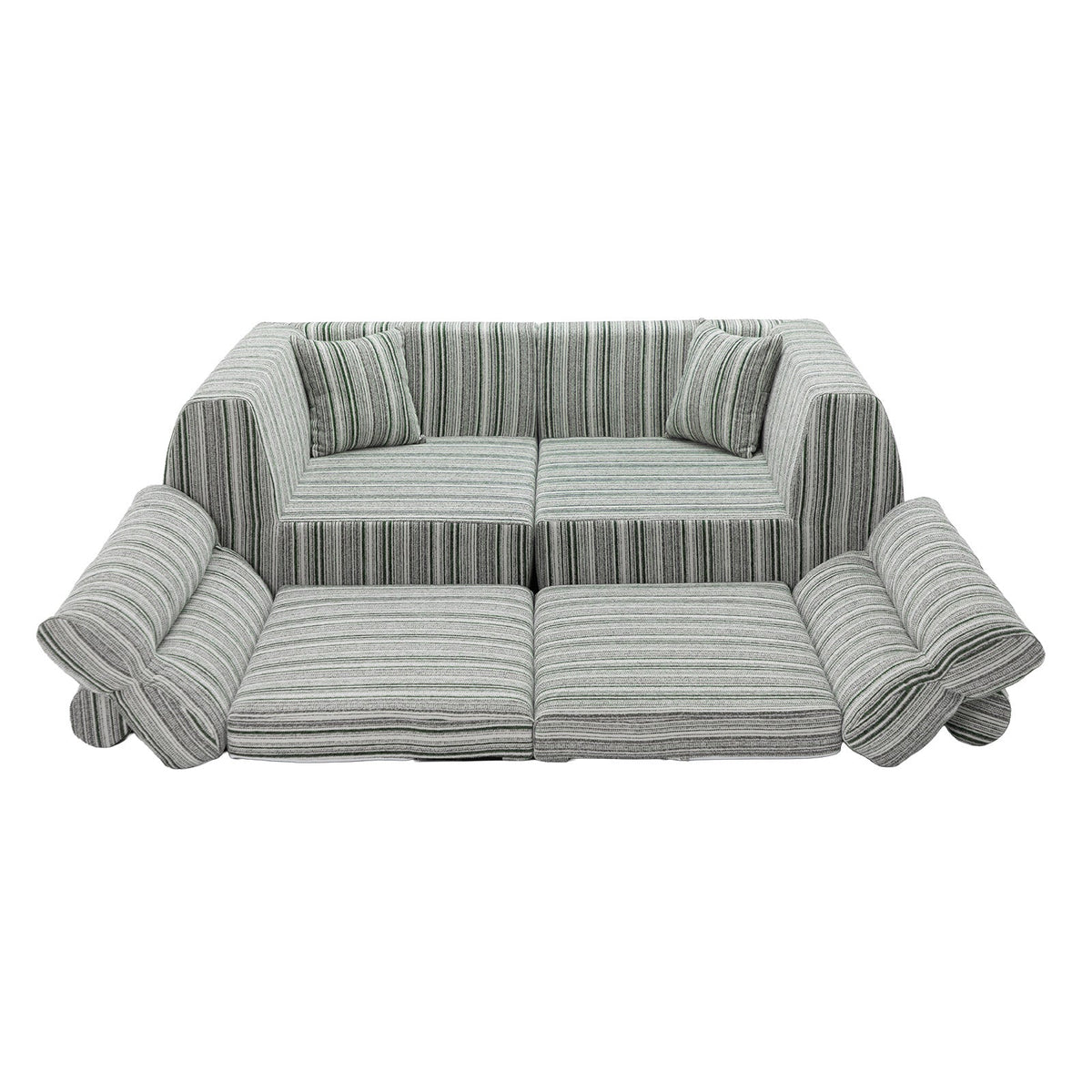 Woven Chenille Striped Compression Sofa - Straight Row Compact Couch