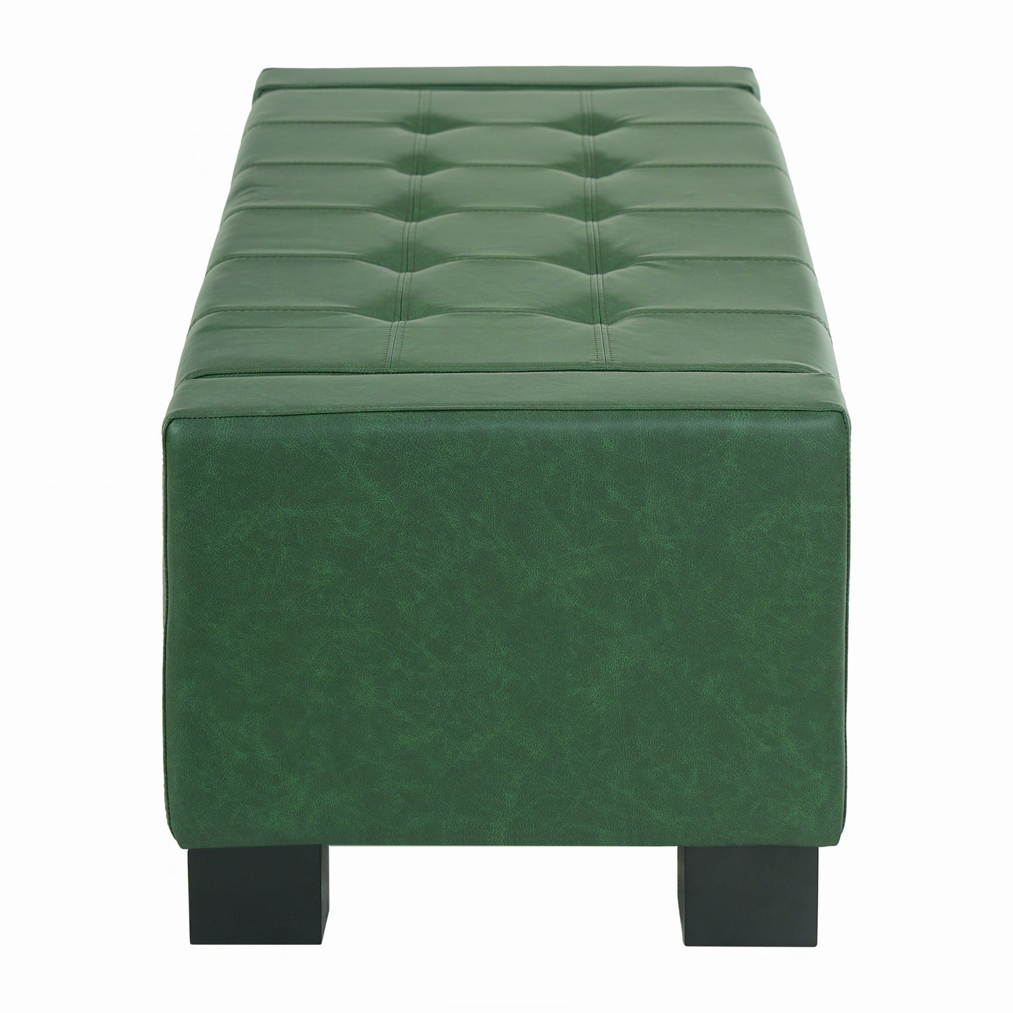 Green Storage Ottoman Bench with Solid Wood Legs