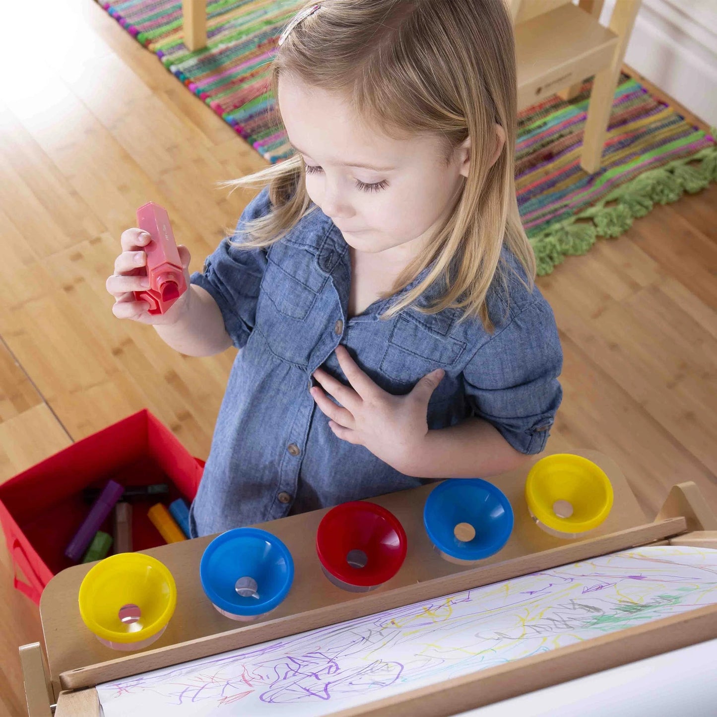 Kids Desk to Easel Art Cart - Natural: Wooden Toddler Art Activity Center with Chalkboard and Art Easel for Kids