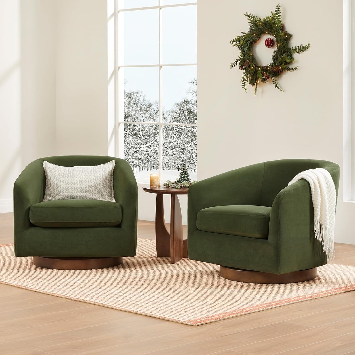 Forest Green Velvet Swivel Upholstered Armchair FSC