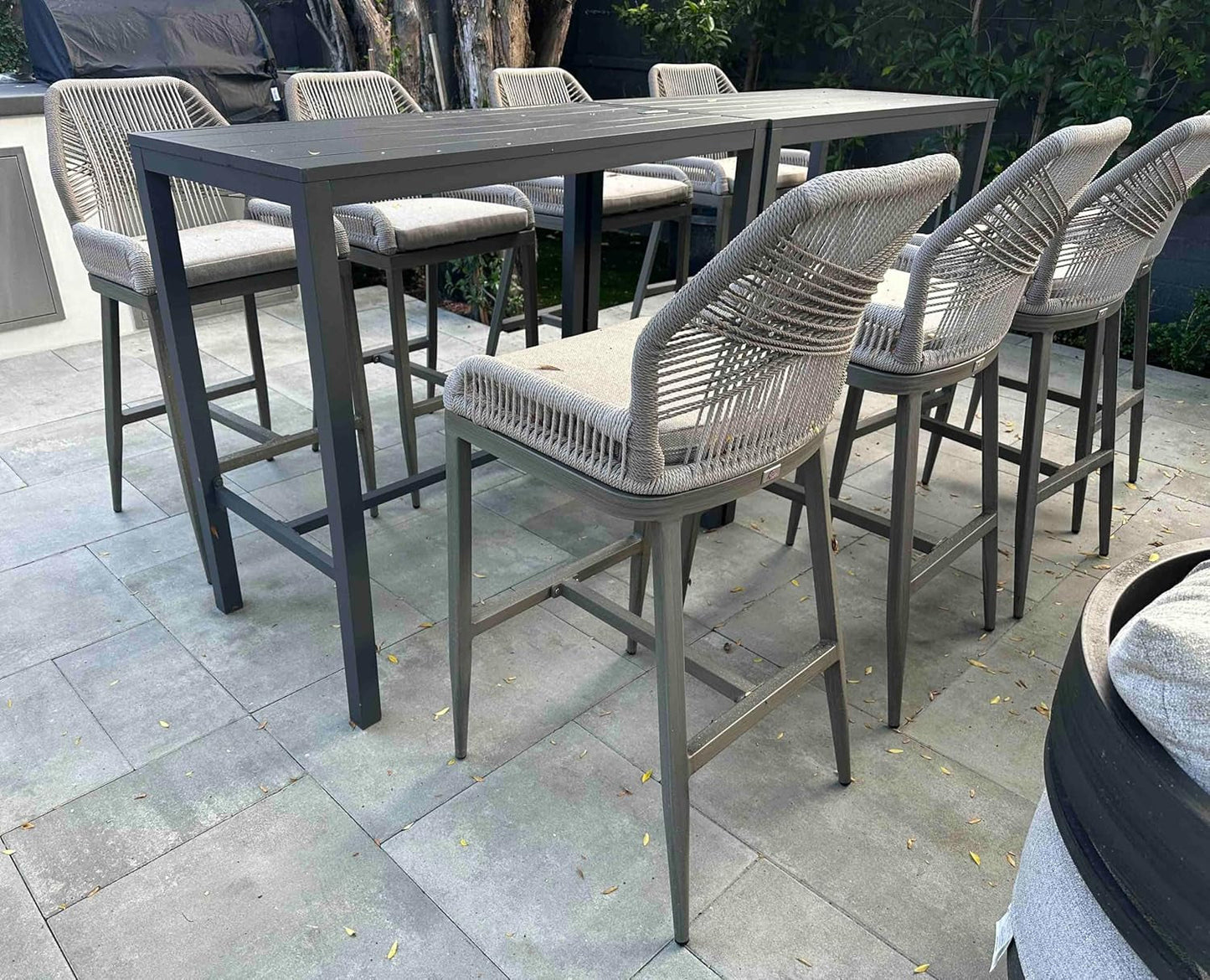 Counter Height Bar Stools Set Of 4 Woven Aluminum With Back And Arms