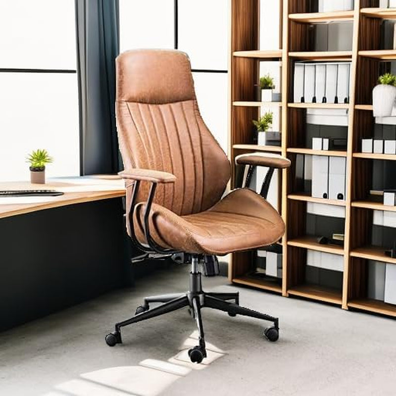 Ergonomic Mid Century Leather Office Chair With Lumbar