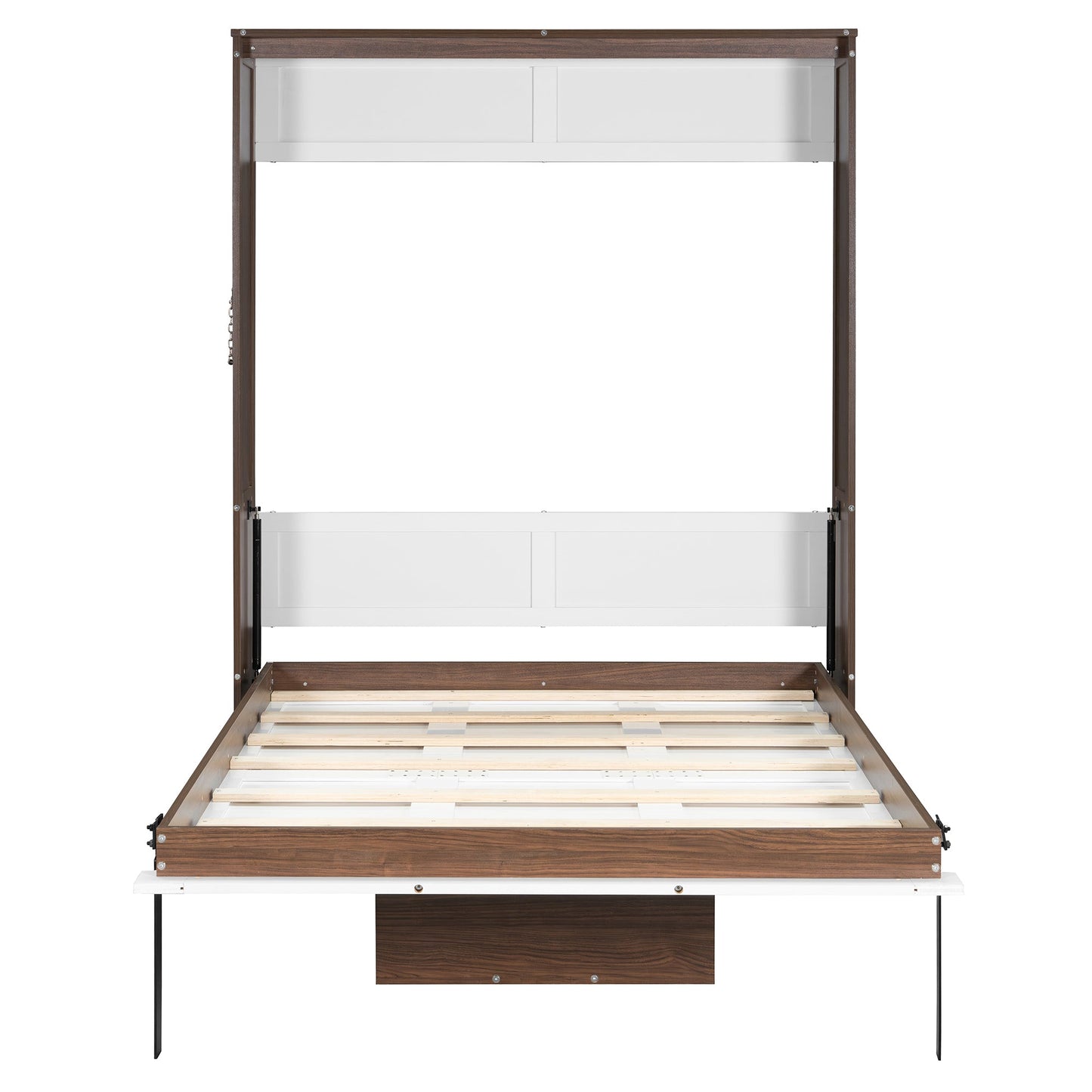 Full Size Murphy Bed with Foldable Desk – Space Saving Wall Bed - Walnut & White