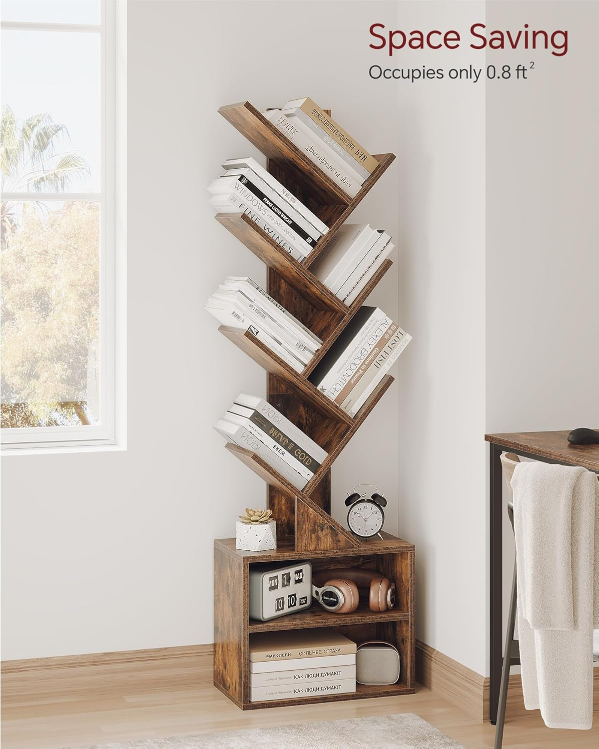 6 Tier Tree Bookshelf With Cabinet Rustic Brown Modern