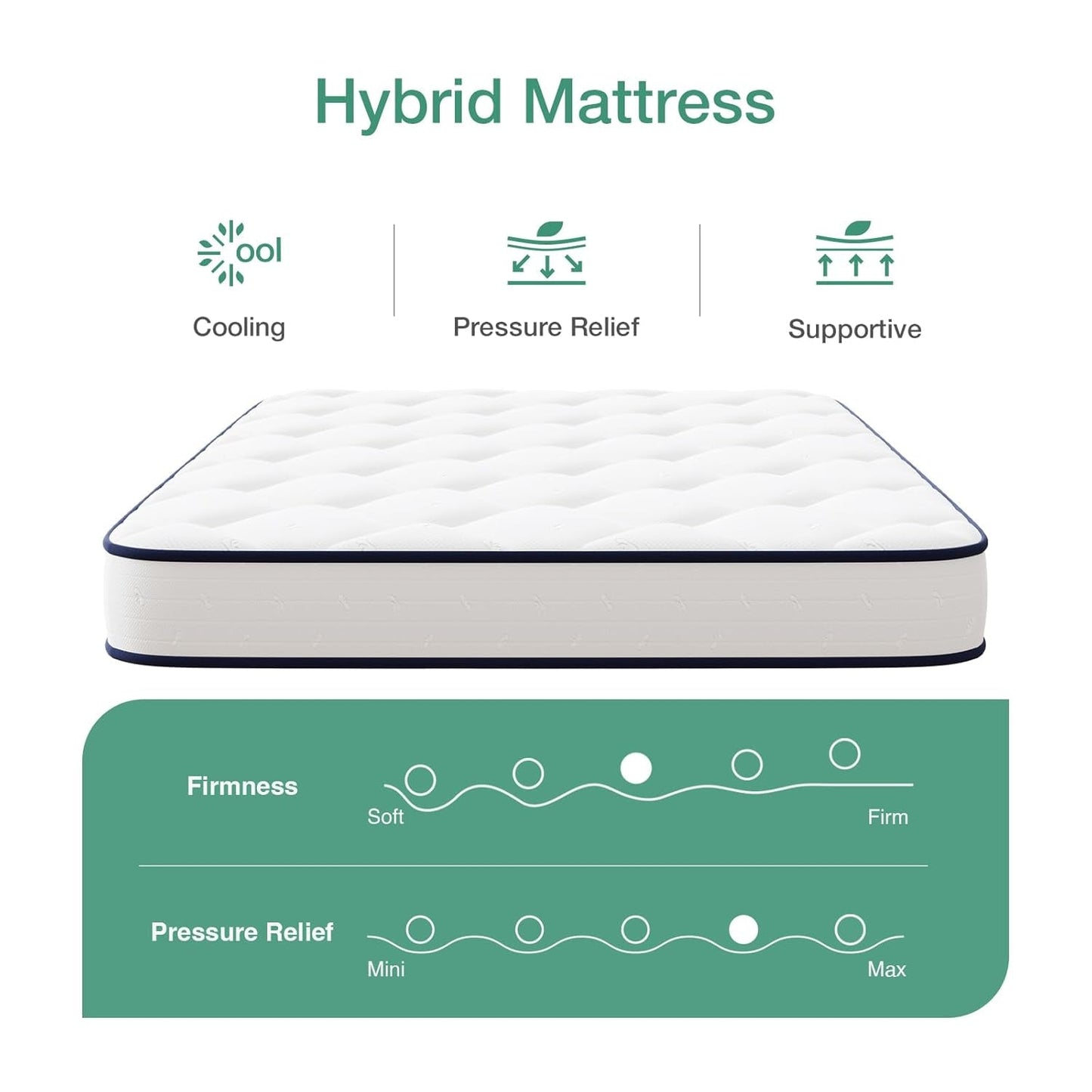 Twin 6 Inch Bonnell Spring Hybrid Mattress Adaptive Foam