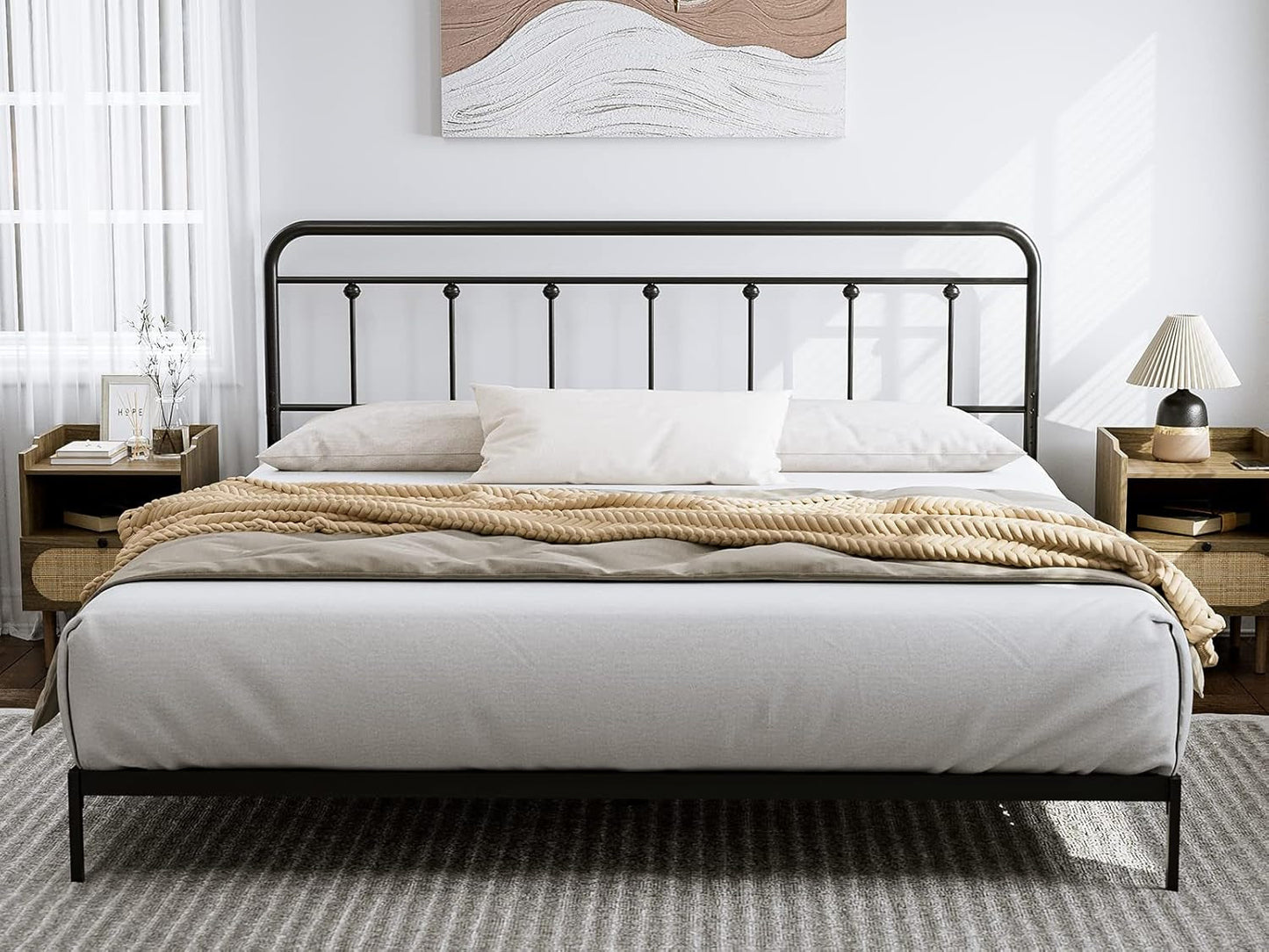 Adjustable Height Metal Headboard in Farmhouse Victorian Style
