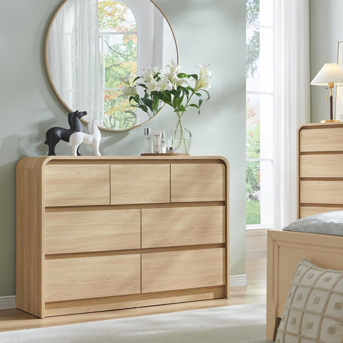Contemporary Oak Seven Drawer Dresser With Textured Surface
