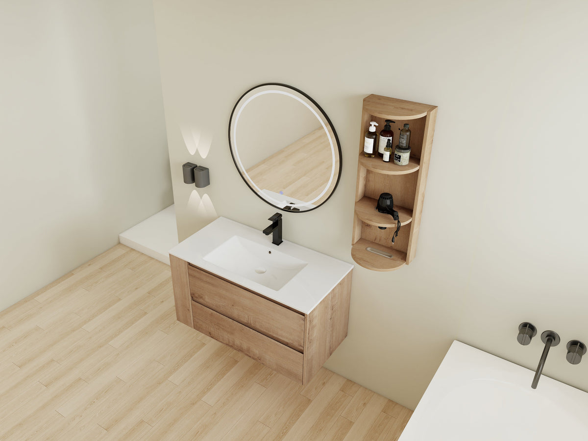 36" Wall-Mounted Bathroom Vanity With Sink and Storage Rack