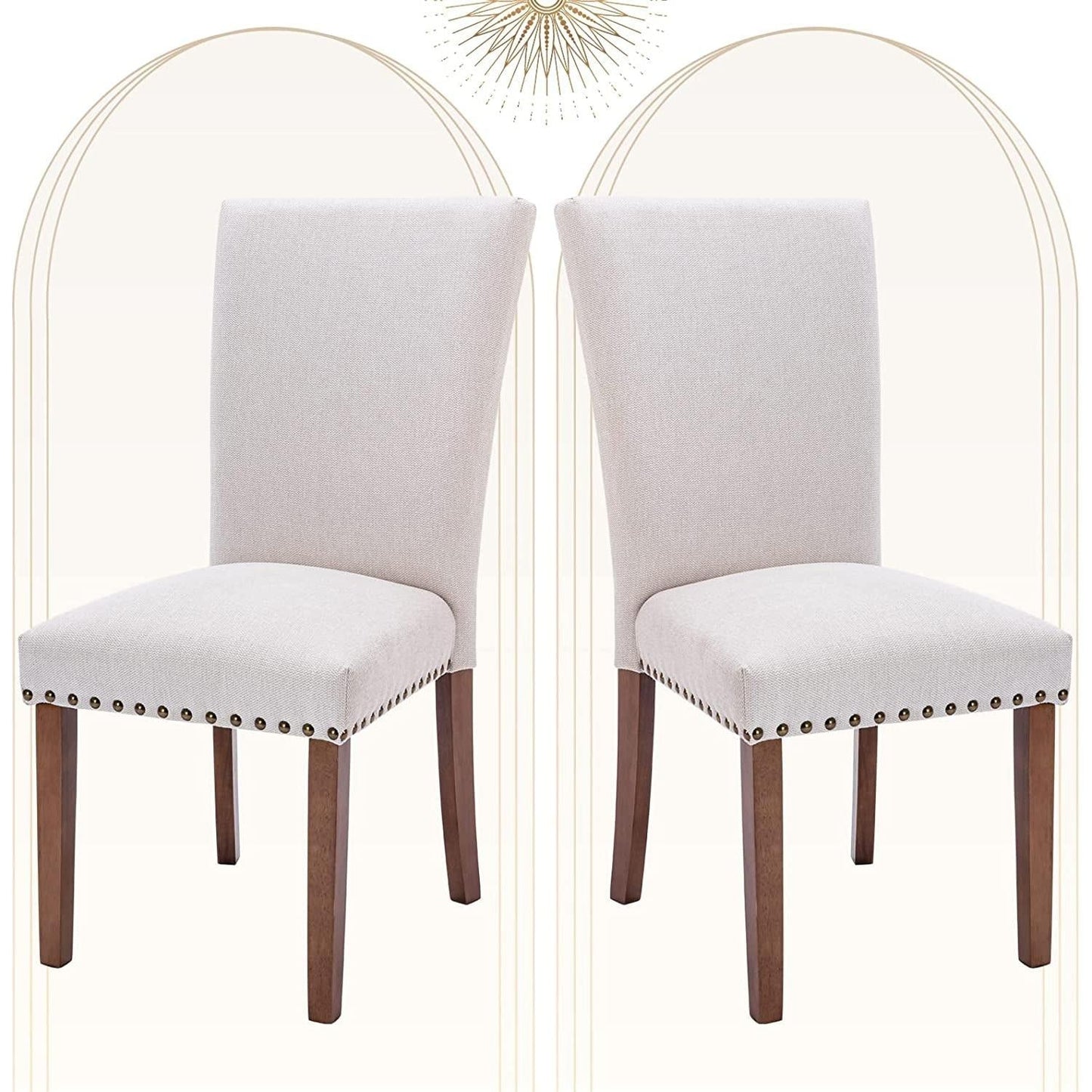 Beige Upholstered Parsons Chair With Nailhead Trim