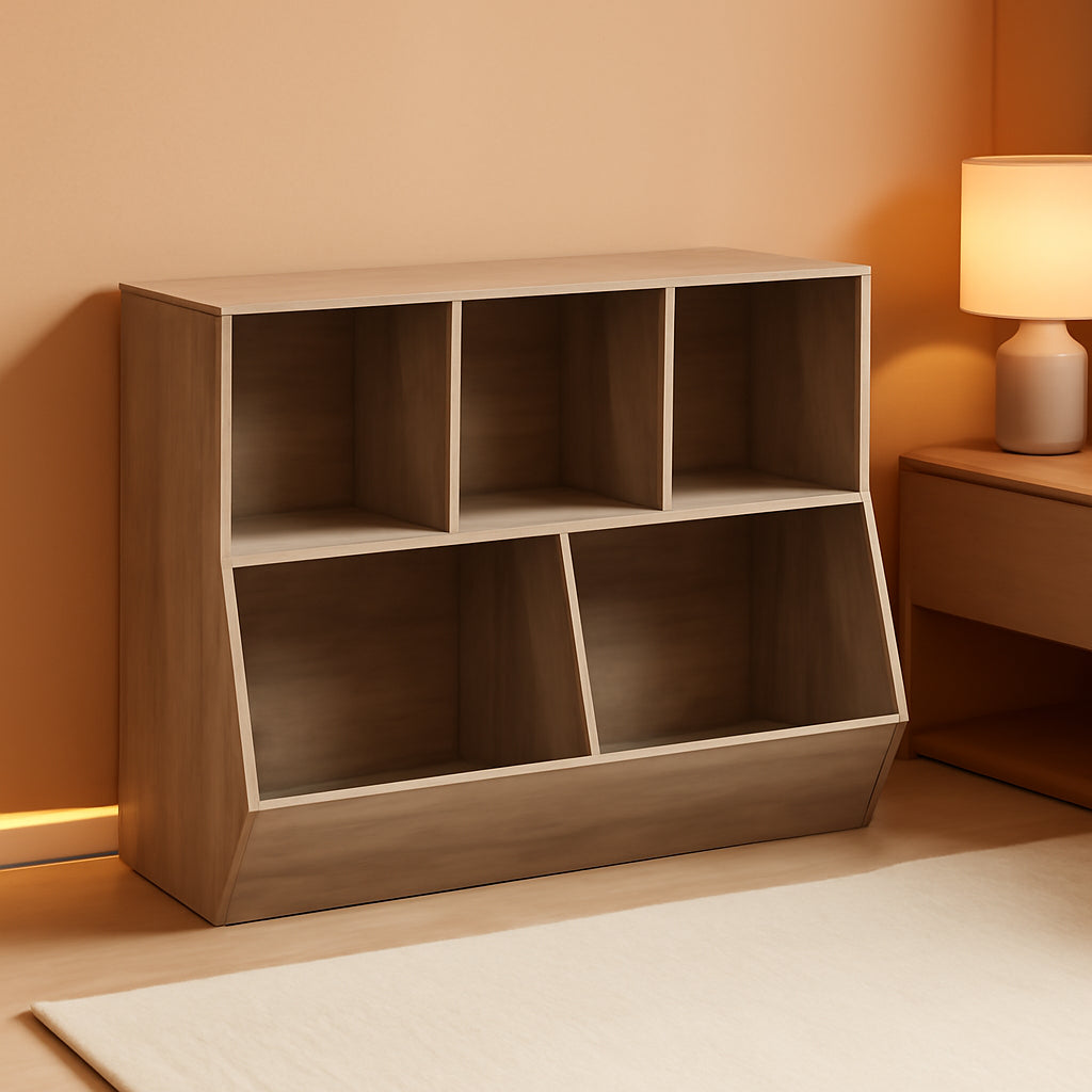 Kids Bookshelf Toy Storage Cabinet 35 Inch Long Greige