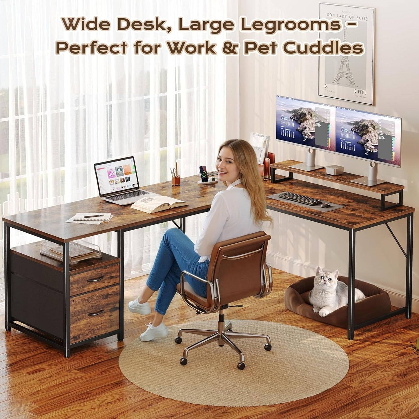 Sixty Three Inch L Shaped Desk USB Port Ergonomic Workspace