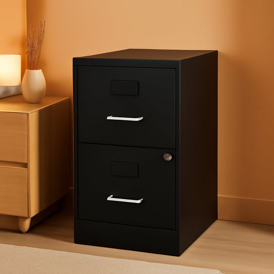 Soho Two Drawer Vertical Letter File Cabinet Black With Key Lock 14 x 18 x 24.1 In