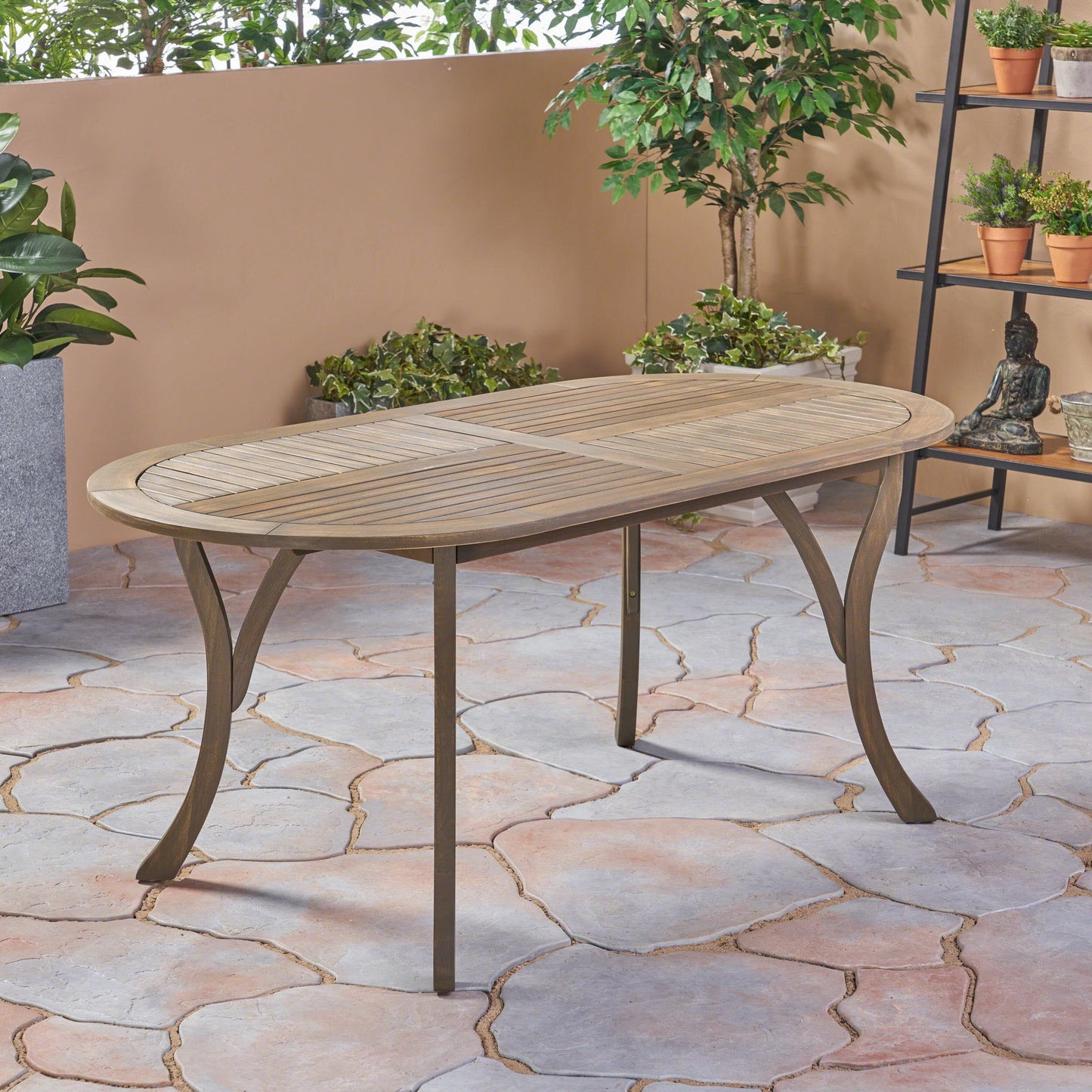 Acacia Wood 70' Dining Table - Stylish Gray Outdoor Table