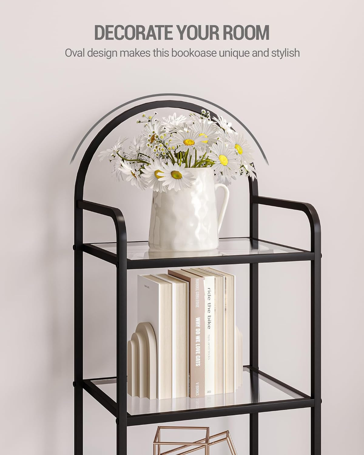 Six Tier Bookcase With Tempered Glass Shelves Home Office