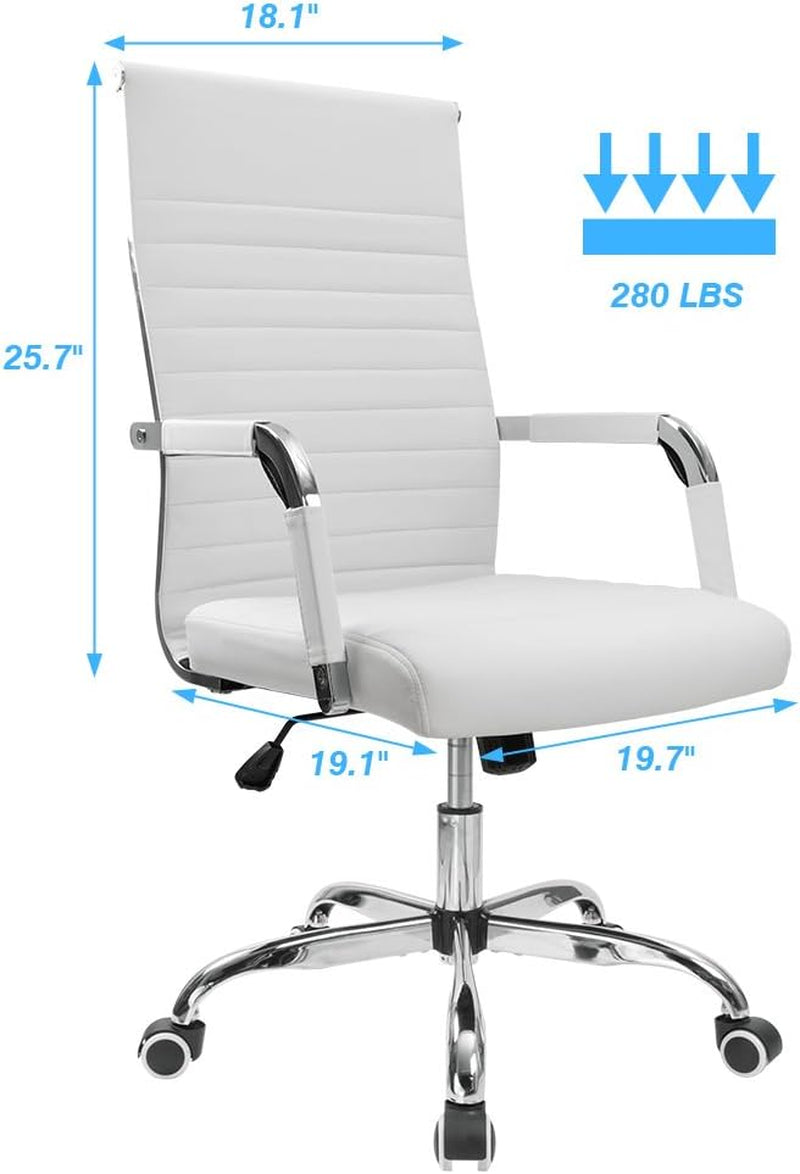 White PU Leather Office Chair With Adjustable Armrests