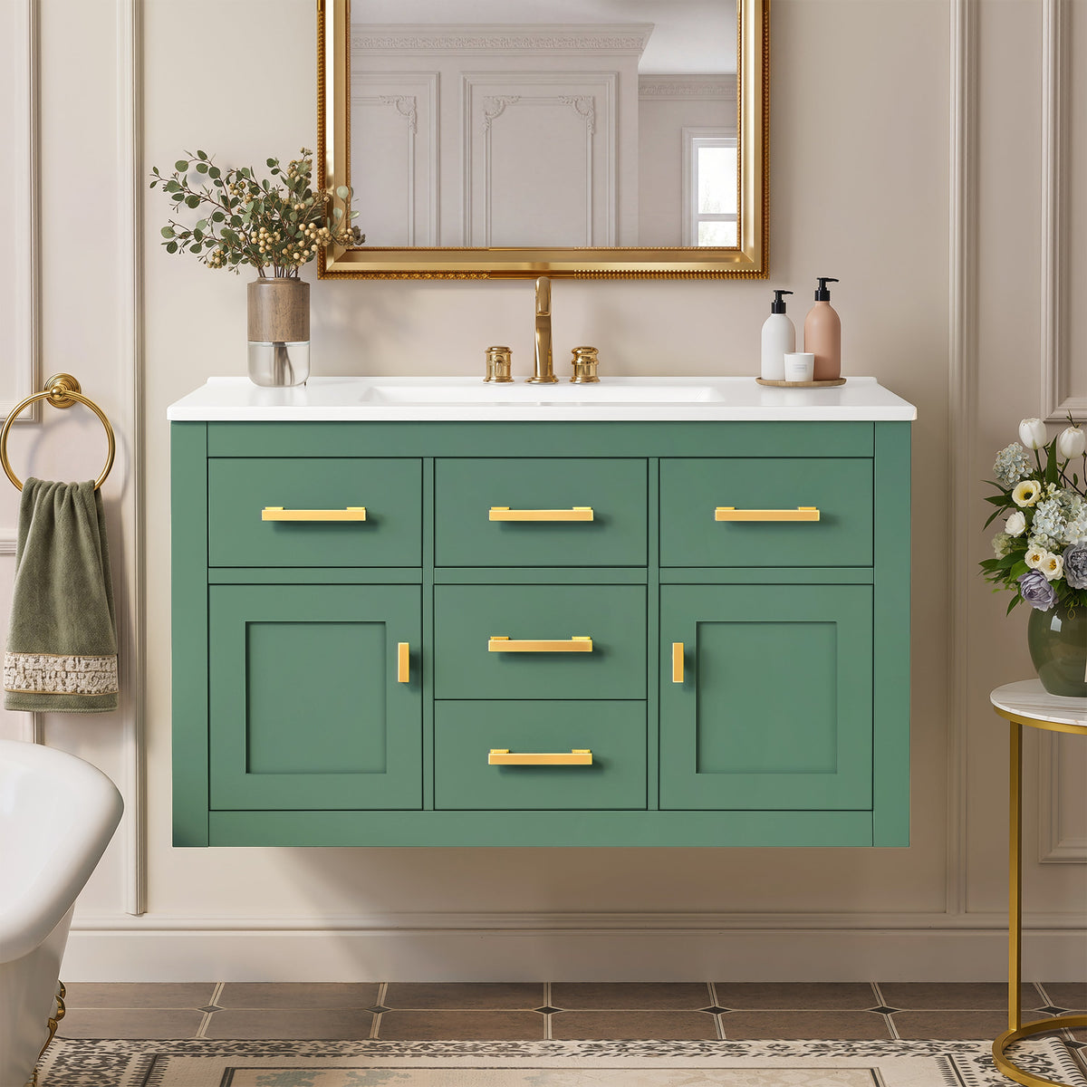 36" Wall Mounted Bathroom Cabinet – French Style Bathroom Vanity