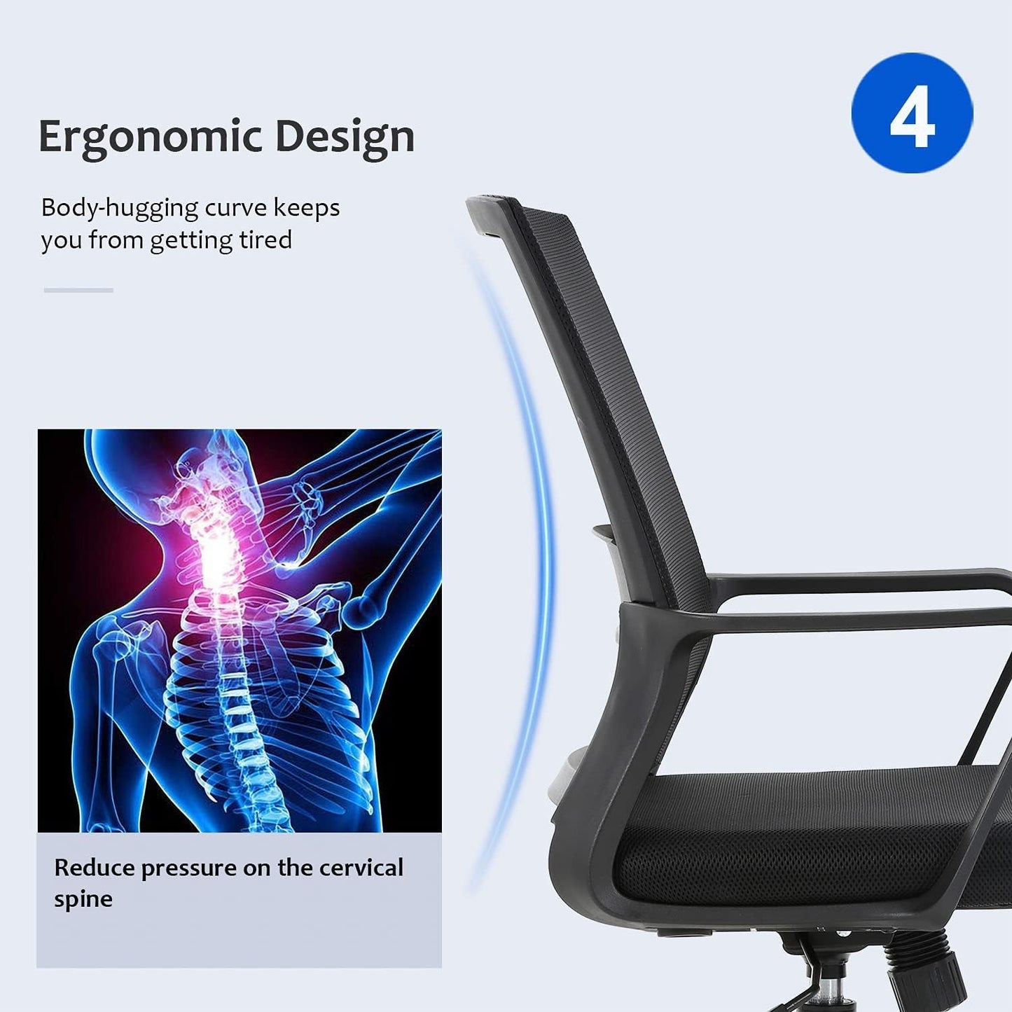 Black Ergonomic Mid Back Mesh Office Chair With Lumbar