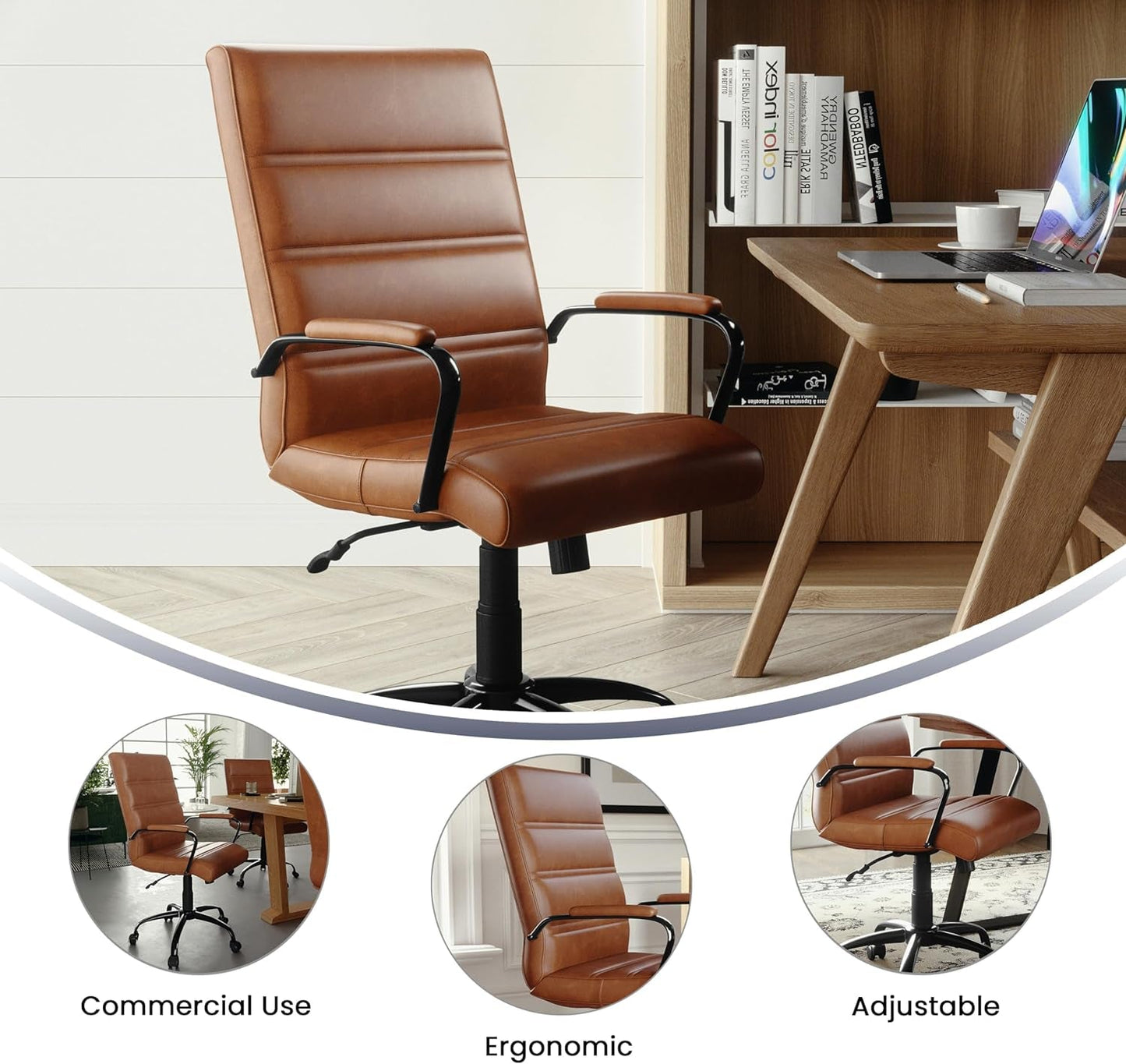 Whitney Mid-Back Leather Desk Chair Brown Black Adjustable Height