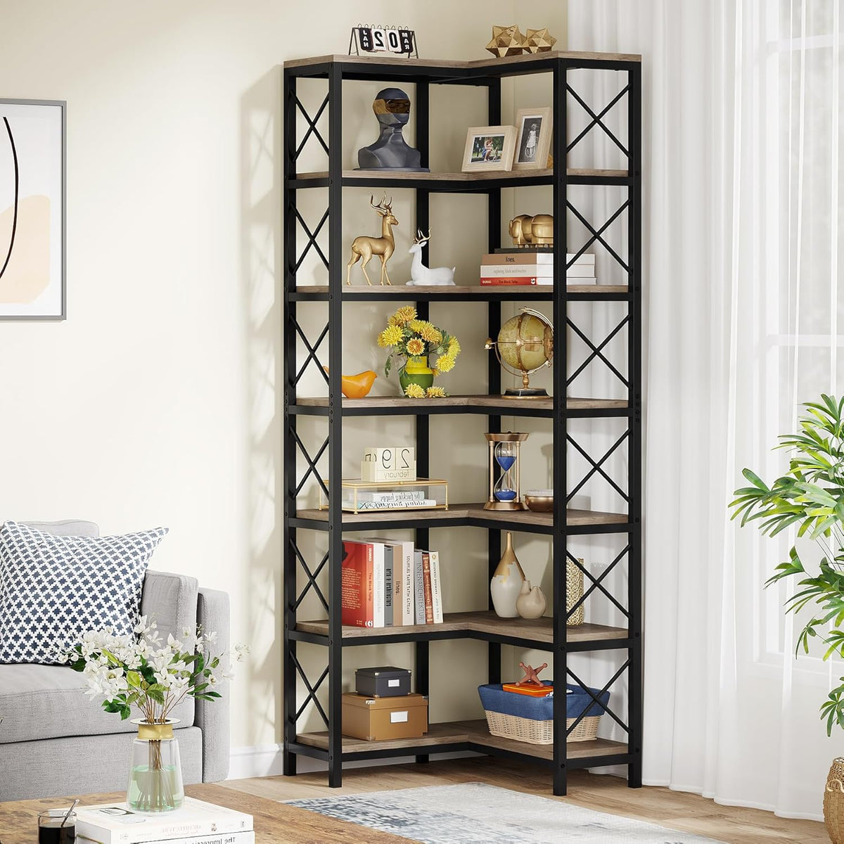 79.53" Tall 7-Tier Large Corner Bookshelf