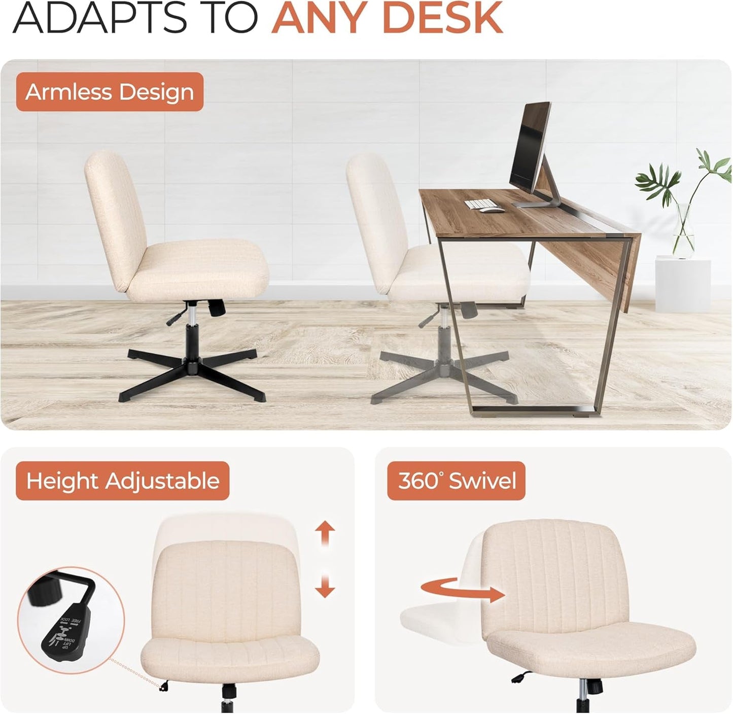 Beige Height Adjustable Swivel Office Desk Chair For Home Office