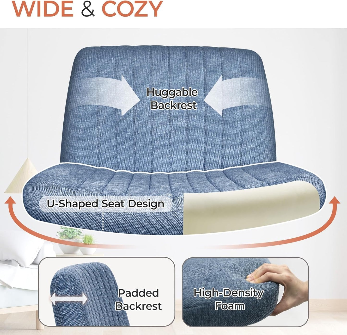 Blue Fabric Padded Cross Legged Office Chair Height Adjustable