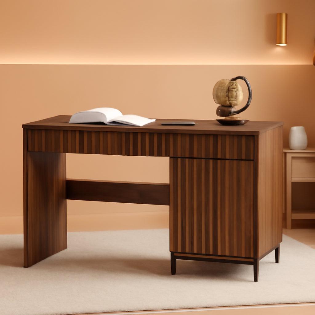 Brown 47 Inch Fluted Executive Desk Charging Station