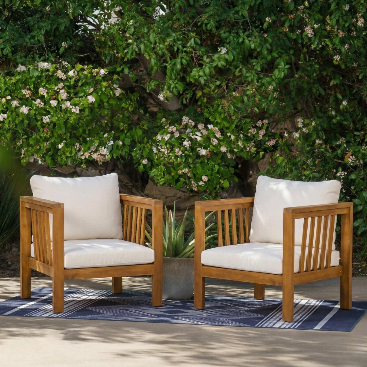 Set of 2 Outdoor Acacia Wood Club Chairs