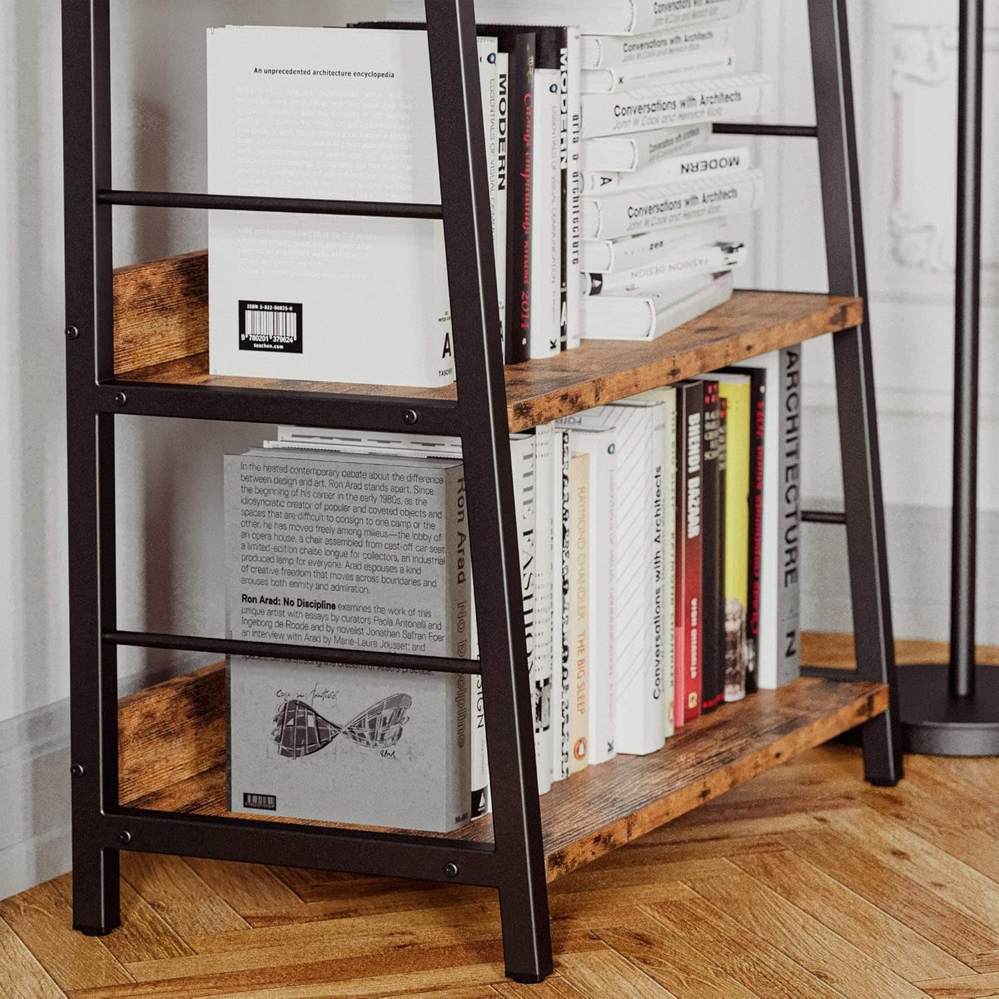 Industrial Ladder Shelf 5 Tier Bookshelf Rustic Brown