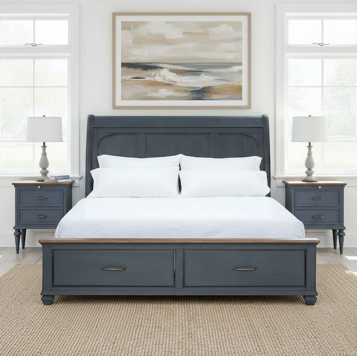 America King Size Sleigh Bed, Corduroy