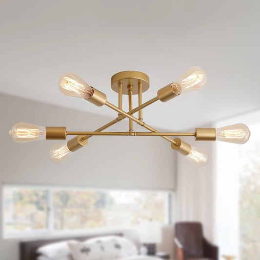 Gold Modern Sputnik Chandelier With 6 Adjustable Lights