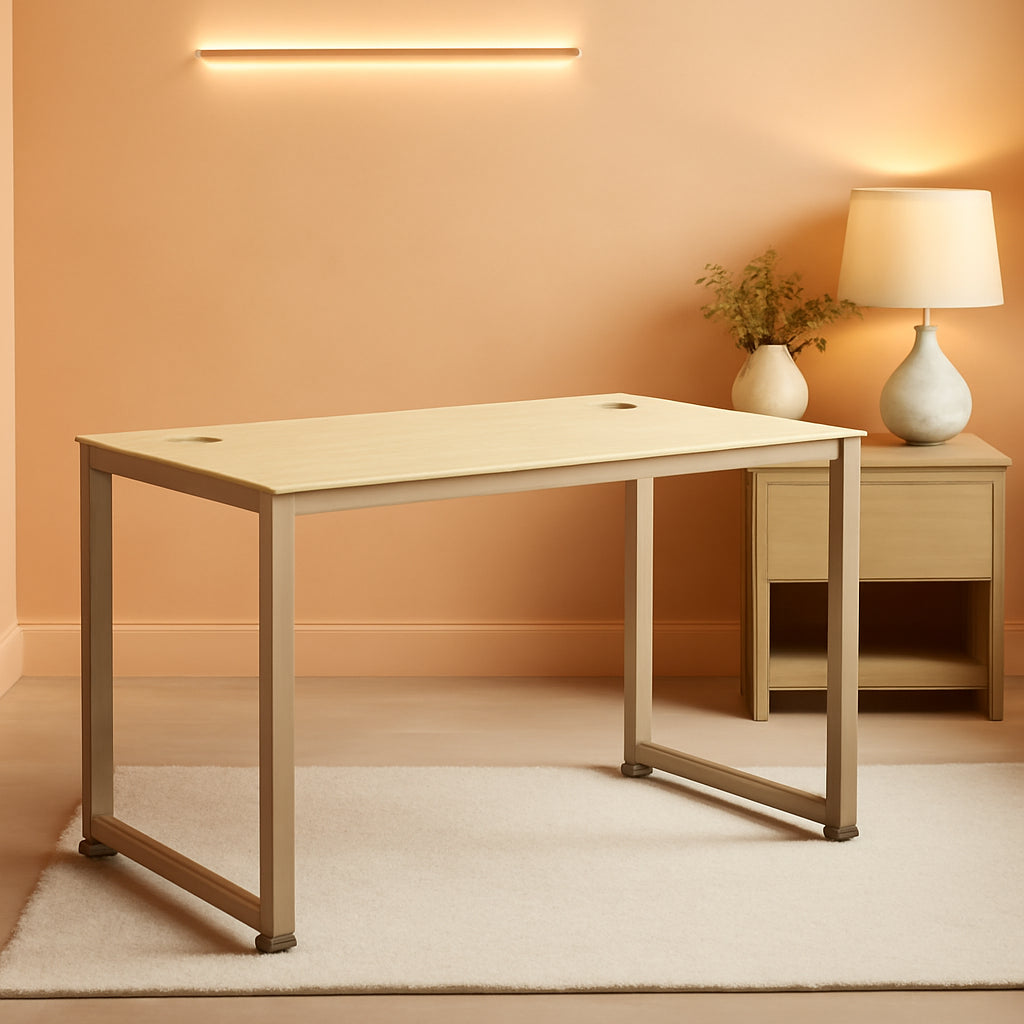 55 Inch Maple Computer Desk With Grommets And Glides