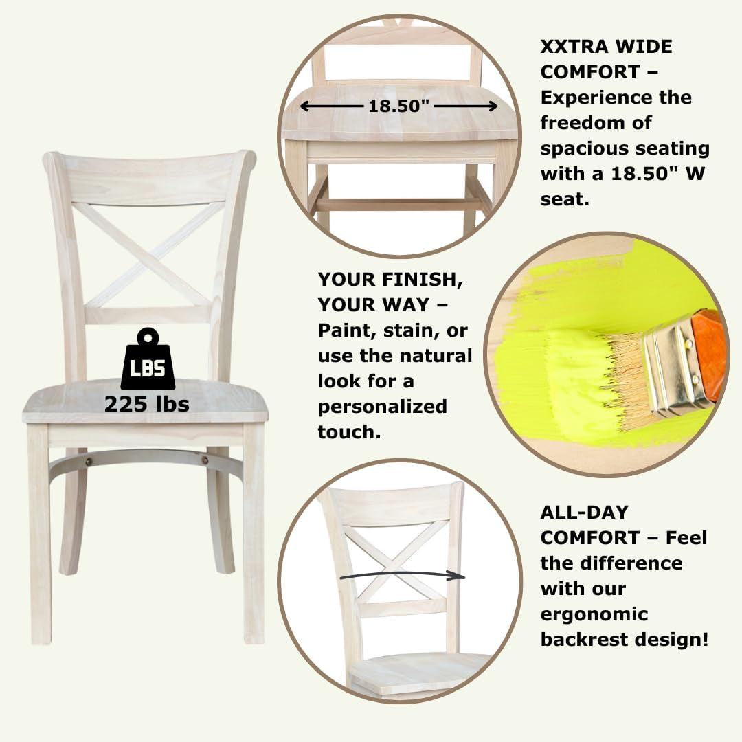 Set Of 2 35.8 In Parawood X Back Dining Chairs Unfinished