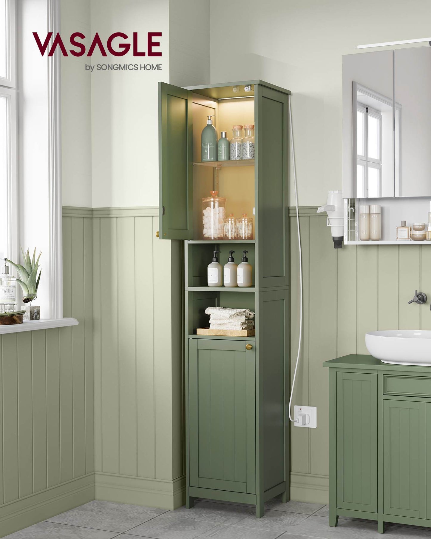 Tall Bathroom Cabinet with Lights