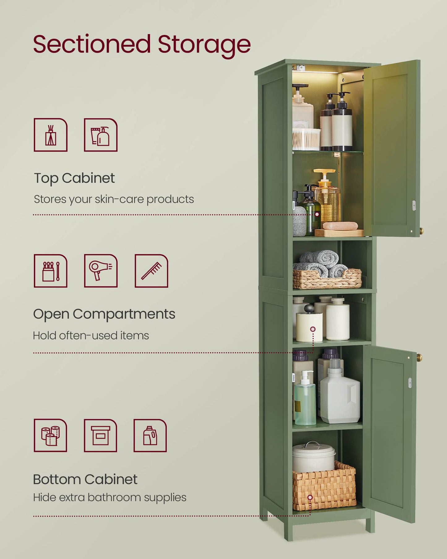 Tall Bathroom Cabinet with Lights
