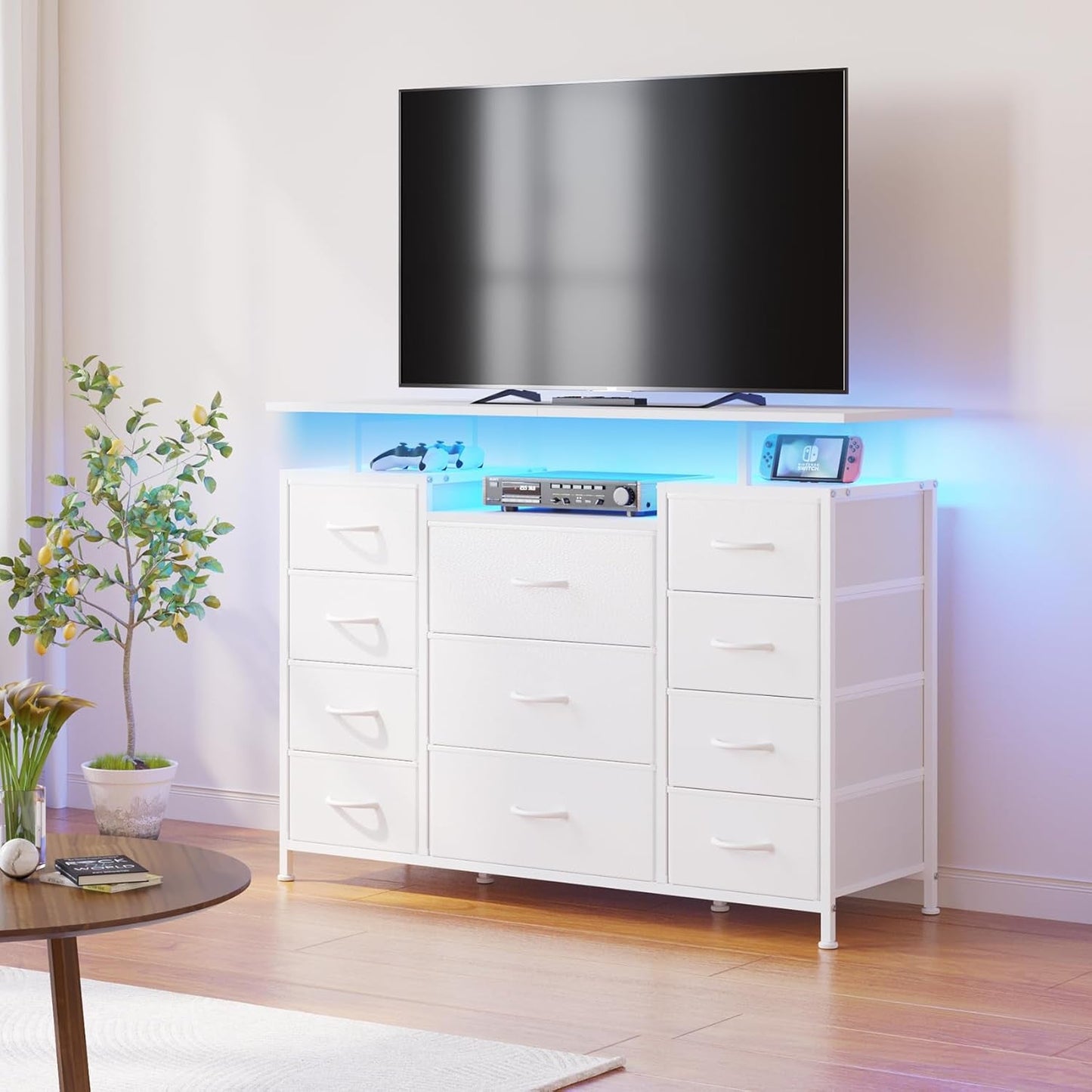11 Drawer Dresser With Fabric Drawers And Charging Station For Bedroom Storage And Organization