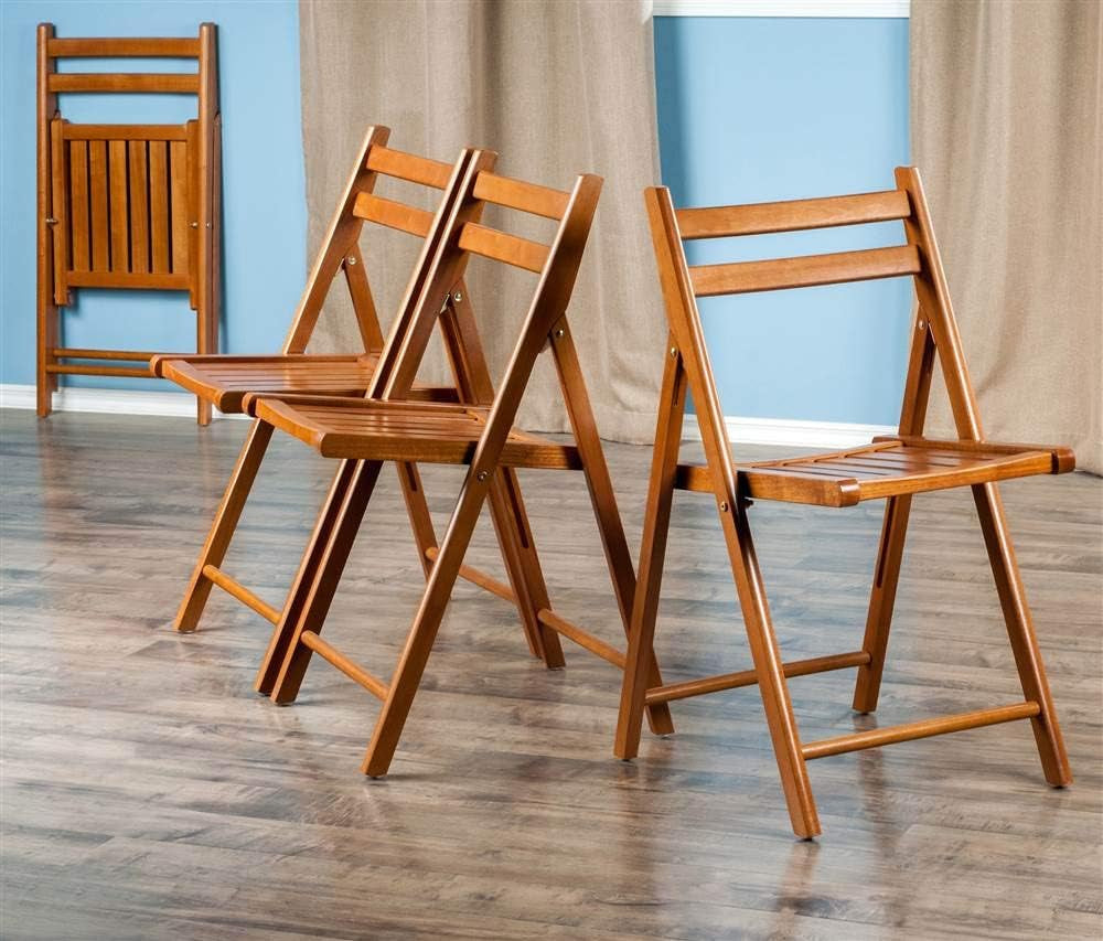 Teak Folding Chair Set 4 Piece Compact Foldable Indoor Outdoor