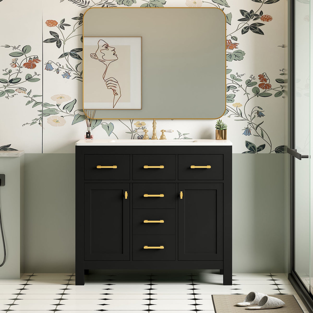 36'' Bathroom Vanity with Ceramic Sink Combo Set