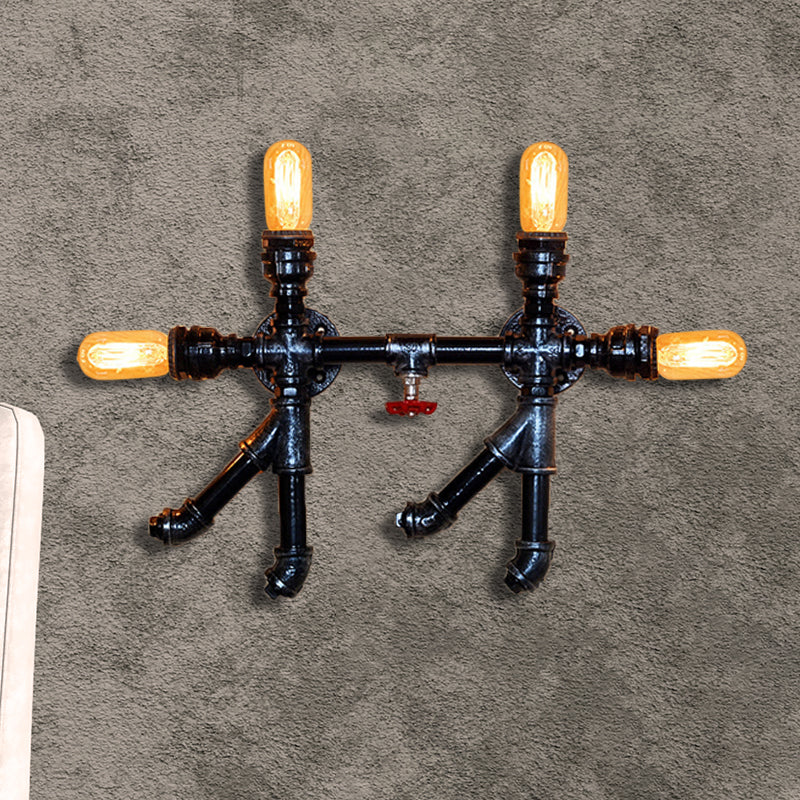 Illuminate Your Space with Industrial Charm: The 4-Bulb Black Water Pipe Wall Sconce Lamp
