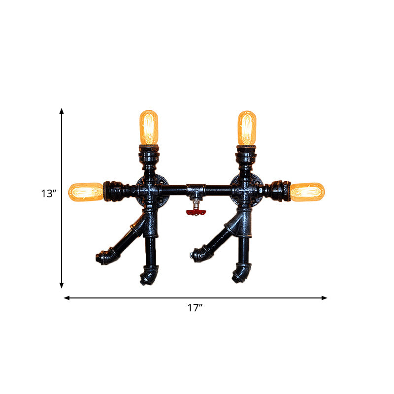 Illuminate Your Space with Industrial Charm: The 4-Bulb Black Water Pipe Wall Sconce Lamp