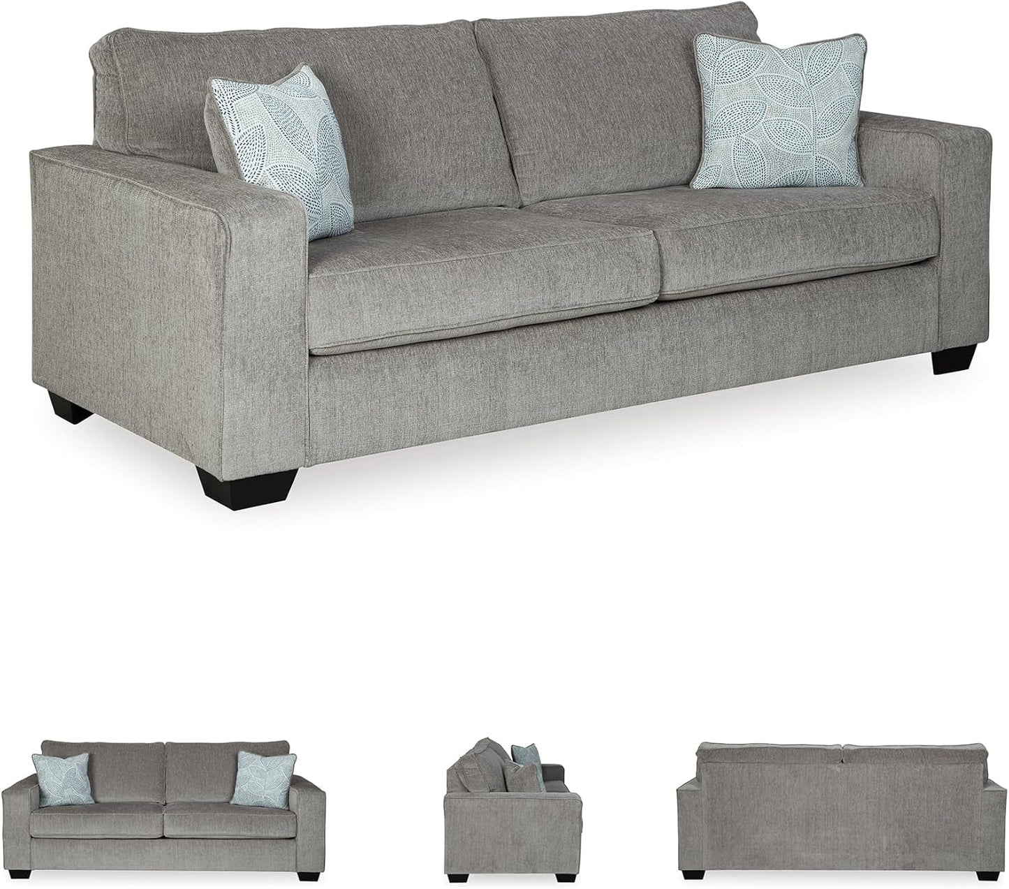 Queen Sofa Sleeper Light Gray Chenille Upholstered