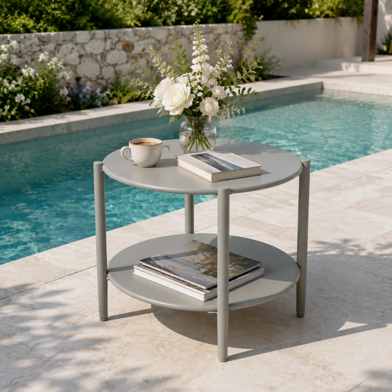 Metal Round Side Table with 2-Tier Design