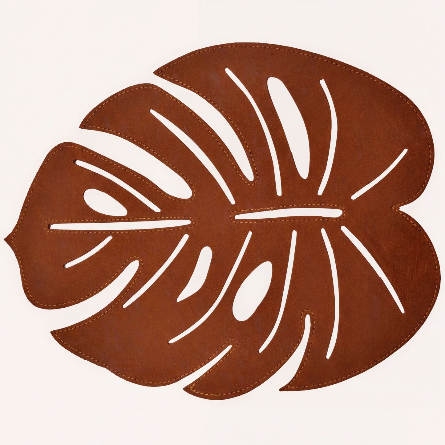 Leather Placemats Set of 6 – Monstera Leaf Design, PU Embossed, Heat Resistant