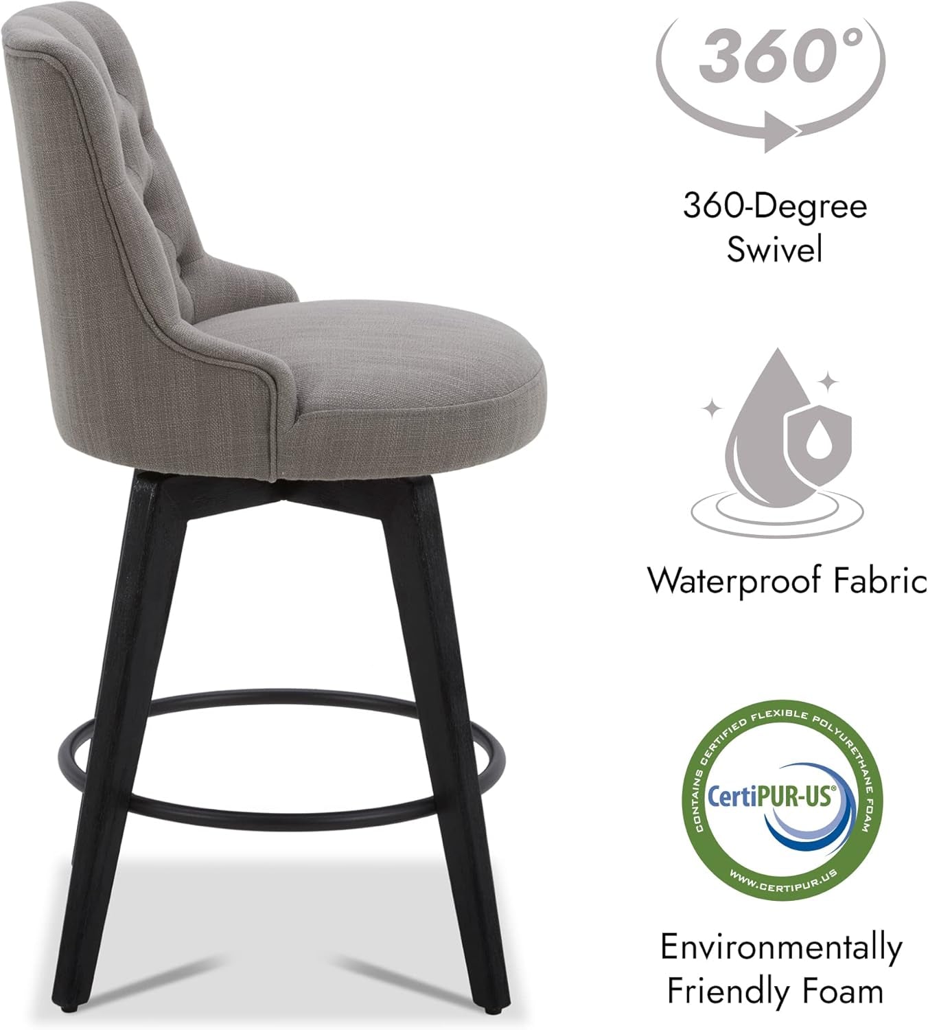 Flint Grey Upholstered Swivel Bar Stool 26 Inch Set Of 2