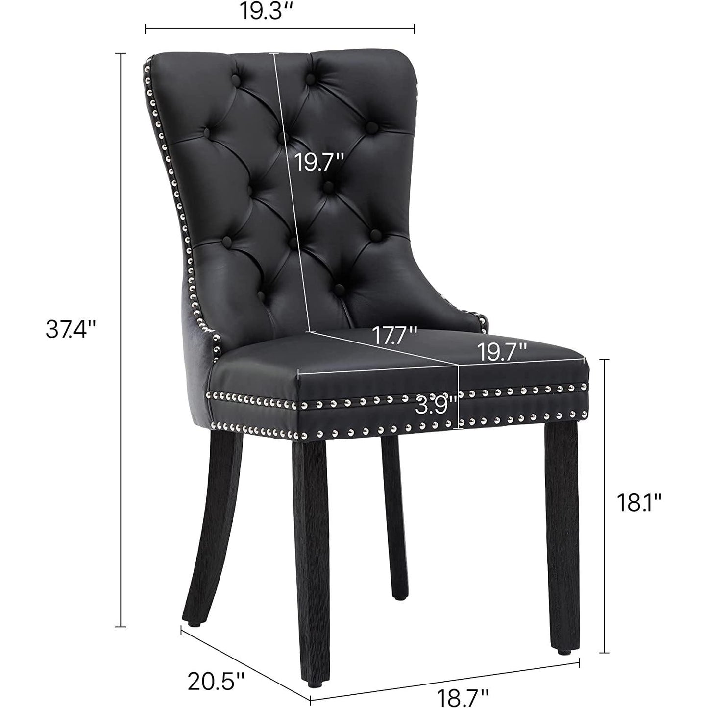 Velvet Dining Chairs Set Of 6 Black And Dark Grey Nailhead Trim dimensions and design details