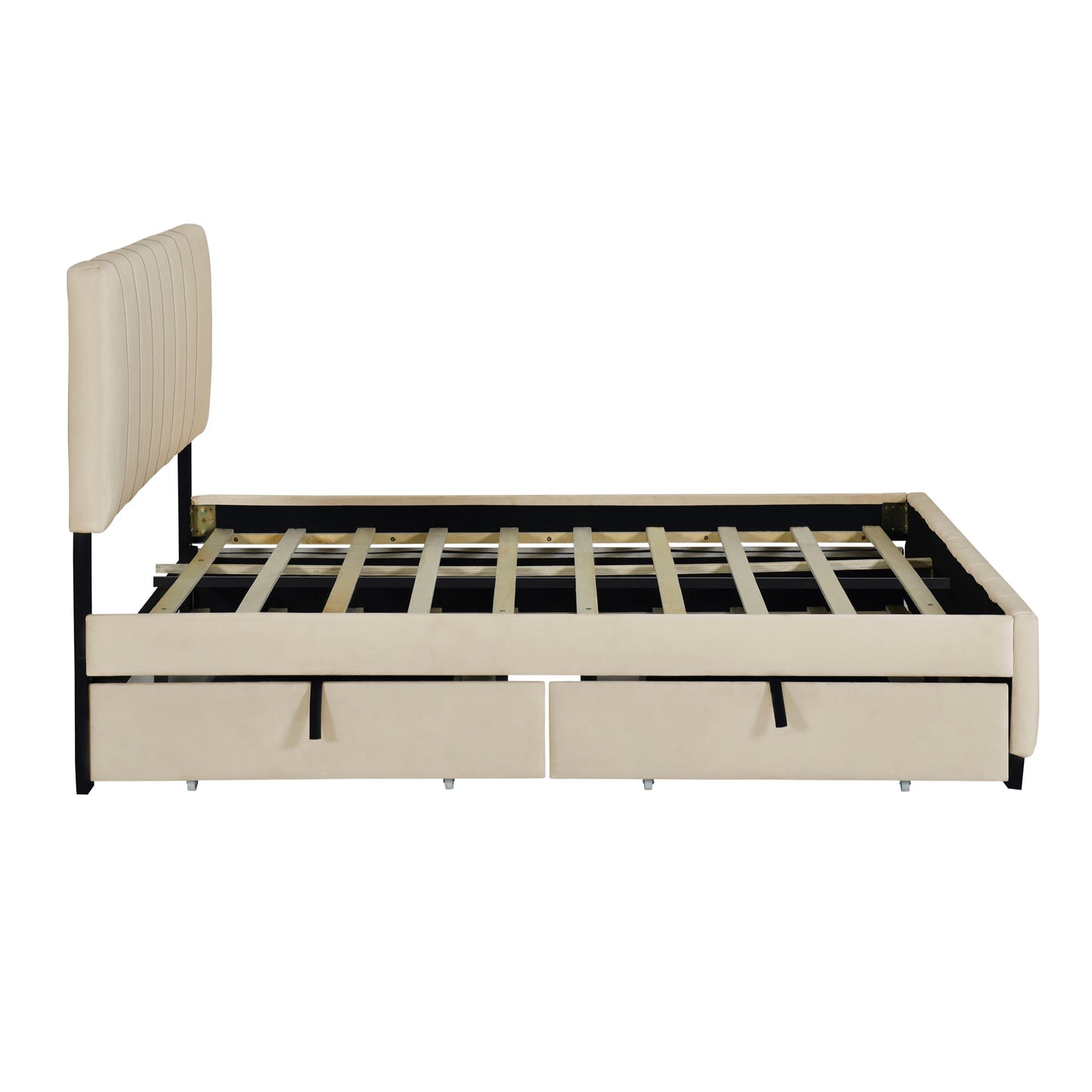 Queen Size Velvet Upholstered Platform Bed with 2 Drawers and Trundle