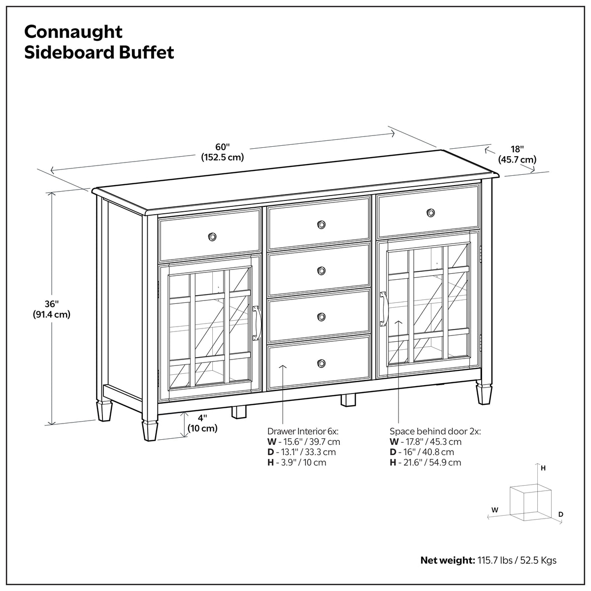 Connaught 60 Inch Wide Solid Wood Sideboard Buffet in Chestnut
