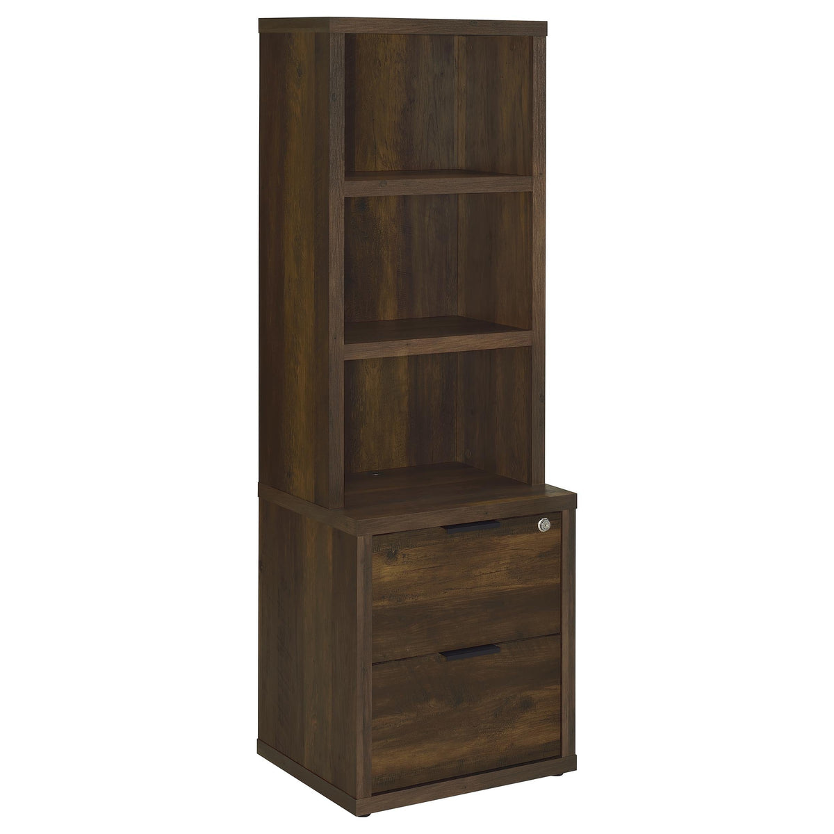 Geary Dark Pine 3-Shelf Bookcase USB and Lockable Drawer