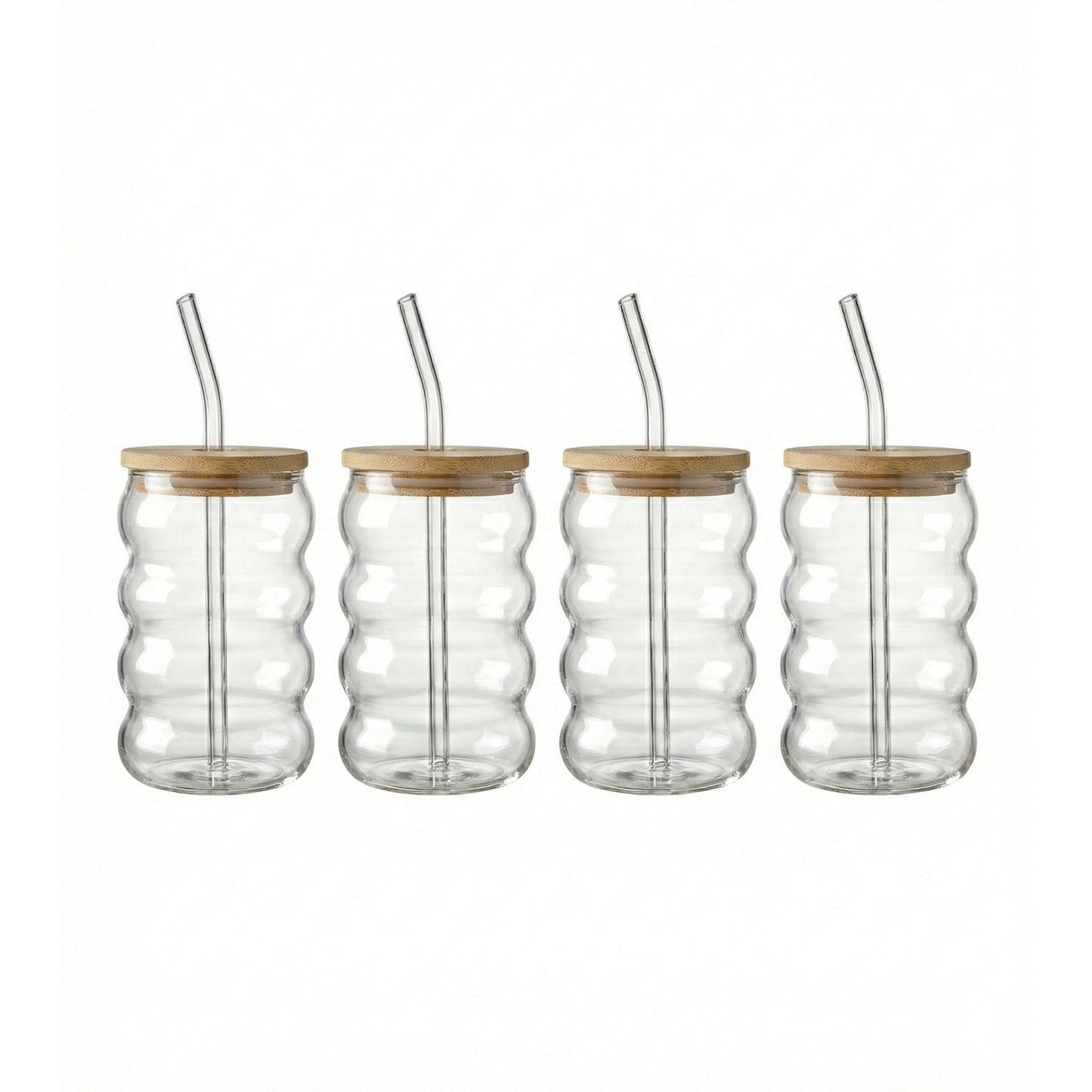 Lilly Set of 4 Glass Sippers - 18oz. with Bamboo Lid