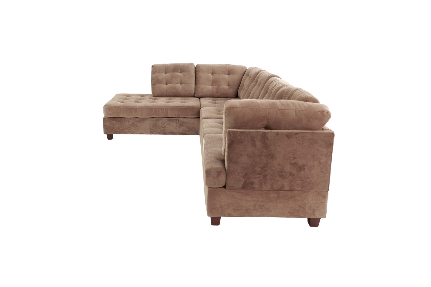 Living Room Sectional Waffle Suede Truffle Color Sectional Sofa